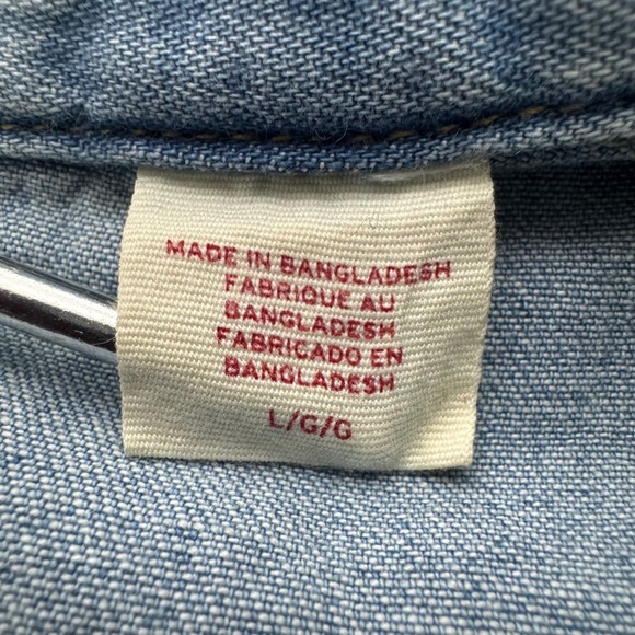 Levi's Mens Large Long Sleeve Denim Western Shirt Light Wash Pearl Snap Buttons - Picture 5 of 9